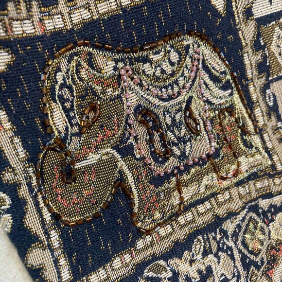 Chicos 1 M 8 Jacket Beaded Embroidered India Motif Tapestry Wearable Art Brown - Picture 3 of 12